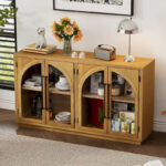 60 Farmhouse 4-Door Large Storage Vintage Sideboard with Metal Handles and Adjustable Shelves - Image 3