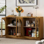 60 Farmhouse 4-Door Large Storage Vintage Sideboard with Metal Handles and Adjustable Shelves - Image 4
