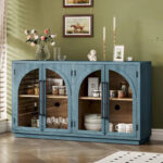 60 Farmhouse 4-Door Large Storage Vintage Sideboard with Metal Handles and Adjustable Shelves - Image 15