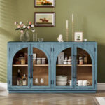 60 Farmhouse 4-Door Large Storage Vintage Sideboard with Metal Handles and Adjustable Shelves - Image 16
