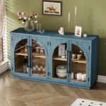 60 Farmhouse 4-Door Large Storage Vintage Sideboard with Metal Handles and Adjustable Shelves - Image 17