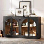 60 Farmhouse 4-Door Large Storage Vintage Sideboard with Metal Handles and Adjustable Shelves - Image 29