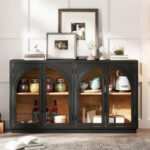 60 Farmhouse 4-Door Large Storage Vintage Sideboard with Metal Handles and Adjustable Shelves - Image 30